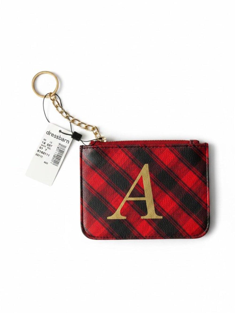 NWT Red Buffalo Plaid Wristlet Card Holder with Gold Monogram A